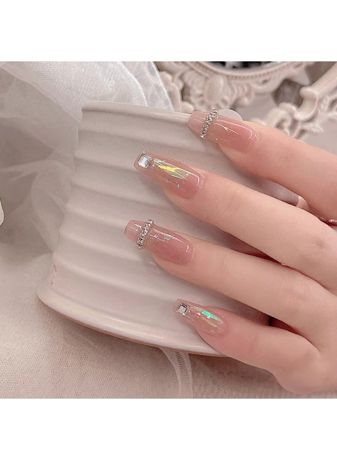 أظافر صناعية فاخرة سريعة الارتداء - مجموعة قابلة لإعادة الاستخدام مكونة من 24 قطعة - قطع هولوغرافية وأحجار الراين - أظافر صناعية لامعة قابلة لإعادة الاستخدام - مظهر صالونات التجميل في المنزل - Image 3